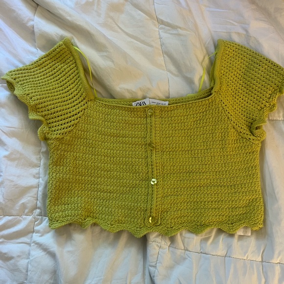 GREEN ZARA CROCHET TOP - Picture 1 of 4